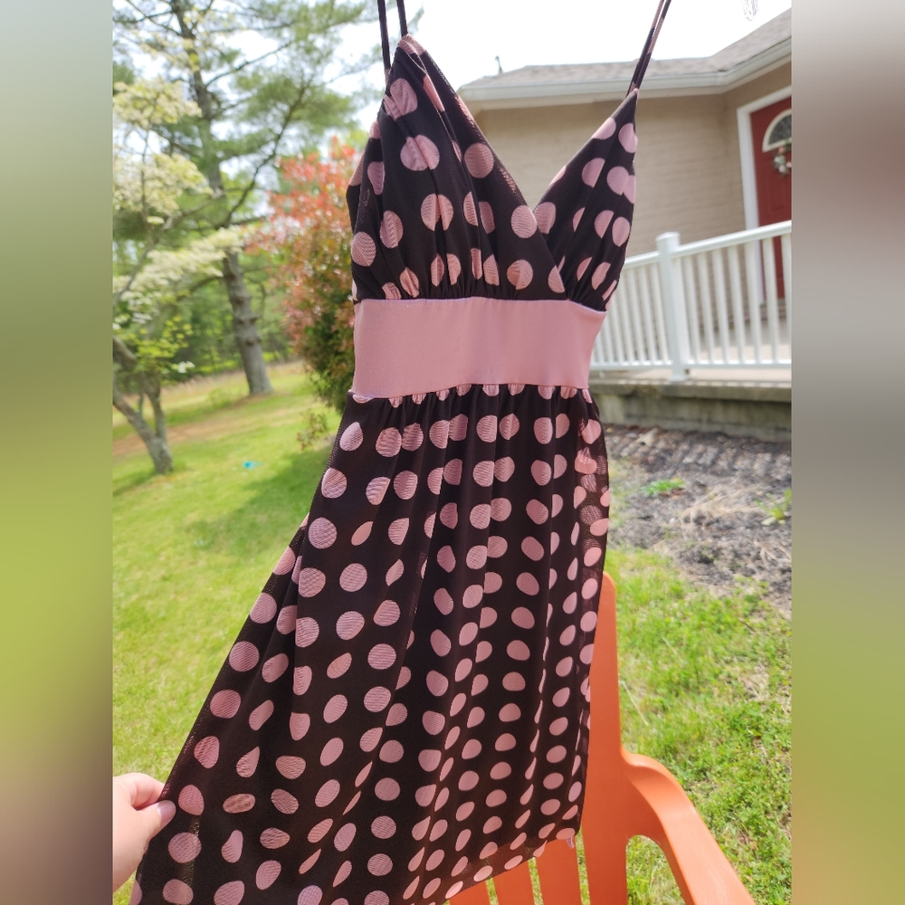 Brown with pink polka dot dress